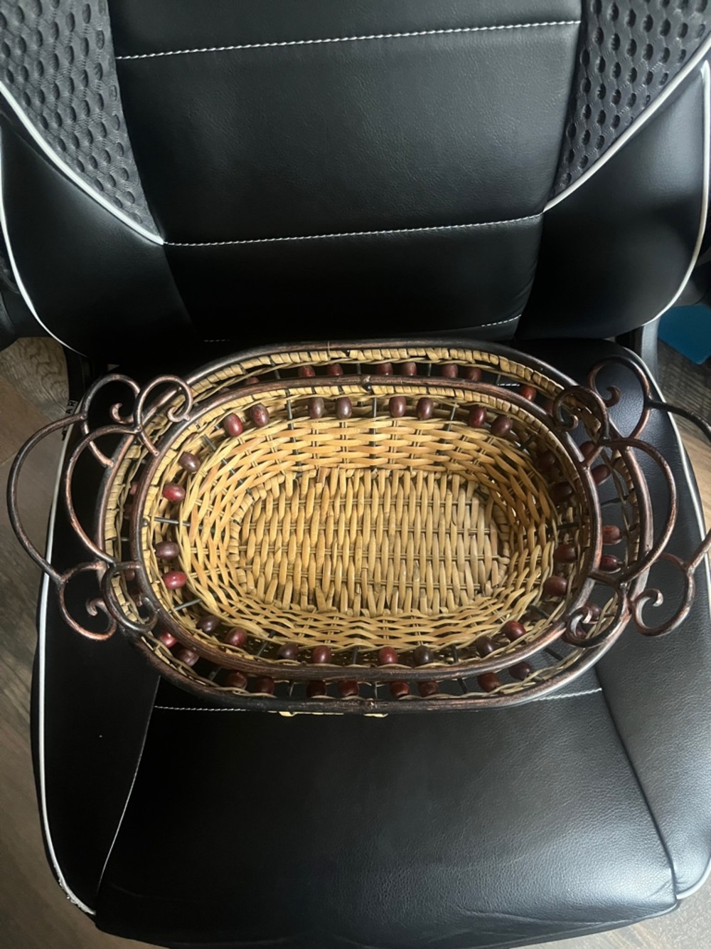 Decorative Woven Oval Basket with Metal Frame - Brown